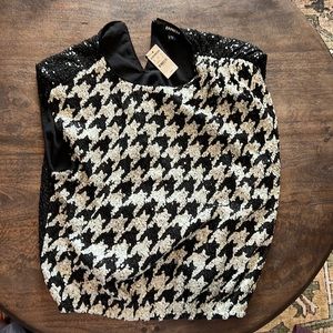 Sequined houndstooth winter tank top